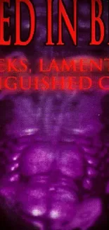 Eerie purple wallpaper with bold red text.