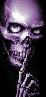 Eerie purple skull on black background wallpaper.