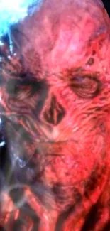 Eerie red-skinned monster with creepy facial features.