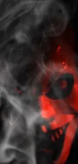 Eerie red clown face amidst smoke mobile wallpaper.