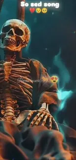 Eerie skeleton with flames wallpaper