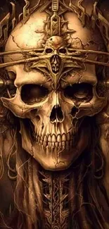 Eerie skull with intricate design on mobile wallpaper.