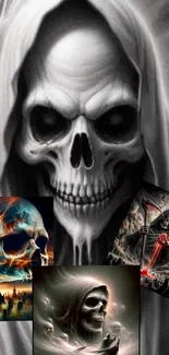 Eerie skull art wallpaper with dark and ominous design featuring grim themes.