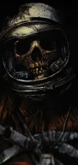 Eerie skull astronaut wallpaper in dark tones.