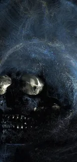 Skull in dark blue hues with mystical effect.