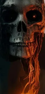 Dark, fiery skull wallpaper for mobile phone.