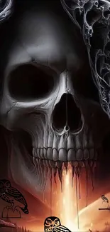 Eerie skull with flames wallpaper art
