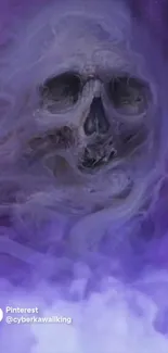 A skull emerges from purple mist creating a haunting effect.