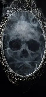 Eerie skull in smoky mirror wallpaper for mobile.