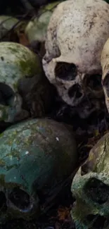 Eerie skulls with mossy texture mobile wallpaper.