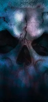 Eerie skull with mystical blue hues as a phone wallpaper.