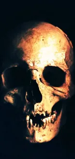 Eerie skull against a dark background mobile wallpaper.