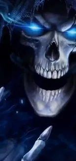 Mysterious skull with glowing blue eyes