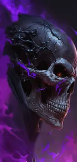 Eerie skull in purple flames, fantasy wallpaper.