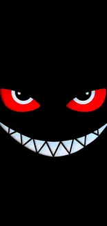 Eerie dark wallpaper with red eyes and a creepy smile.