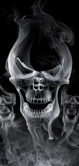 Eerie smoke skulls form in a dark wallpaper, ideal for gothic themes.