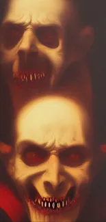 Dark vampire faces with red eyes, eerie wallpaper.