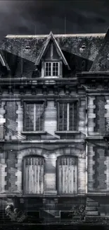 Eerie vintage mansion in black and white, perfect for mobile wallpaper.