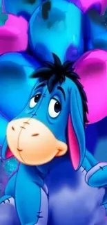 Eeyore cartoon with colorful balloons background