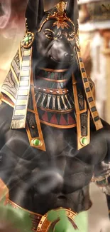 Anubis depicted as an Egyptian warrior with golden armor and mystical elements.