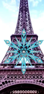 Eiffel Tower with artistic snowflake design in vibrant colors.