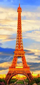 Eiffel Tower during sunset with a vibrant sky