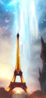 Eiffel Tower under a fantasy starry sky wallpaper