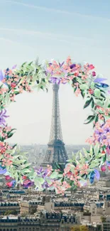 Eiffel Tower with floral wreath mobile wallpaper, scenic view.