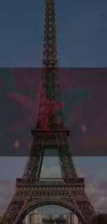 Mobile wallpaper of Eiffel Tower with holiday theme and colorful blend.