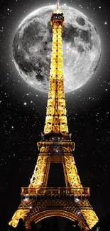 Eiffel Tower with moonlit background wallpaper.