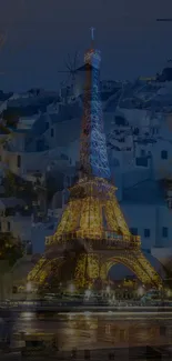 Eiffel Tower illuminated against the night sky in Paris, showcasing urban elegance.