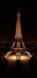 Night view of illuminated Eiffel Tower against a dark sky.