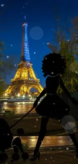 Silhouette with Eiffel Tower at night, Paris