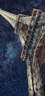 Eiffel Tower against a starry night sky scene.