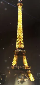 Illuminated Eiffel Tower against night sky, Paris wallpaper.