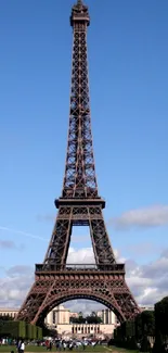 Eiffel Tower mobile wallpaper with clear blue sky.