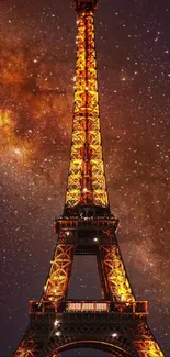 Eiffel Tower glowing under a starry sky.