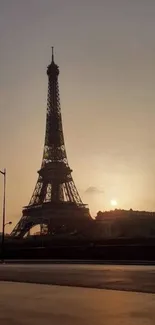 Silhouette of the Eiffel Tower at sunset in Paris.