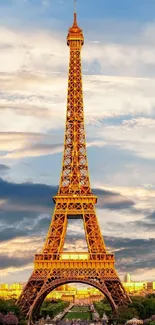 Eiffel Tower against a colorful sunset sky in Paris.