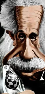 Caricature of Einstein with a humorous twist, perfect for mobile wallpaper.