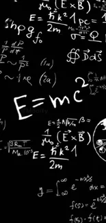 Einstein equation and physics formulas on chalkboard style wallpaper.