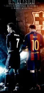 El Clásico football stars wallpaper with iconic players facing off.