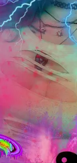Vibrant abstract wallpaper with electric colors and artistic elements.
