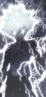 Anime character with electric aura and dark background.