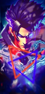 Anime hero with electric energy and neon colors in dynamic wallpaper design.