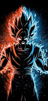 Anime character with red and blue electric aura on a black background.