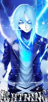 Electric blue anime character with lightning effects.