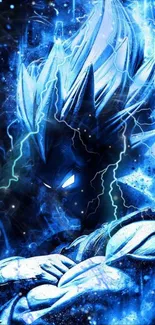 Electric blue anime wallpaper with energy and lightning effects.