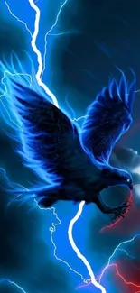 Electric blue eagle with lightning background.