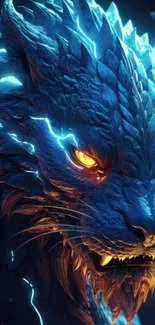 Electric blue fiery tiger art wallpaper with glowing eyes.